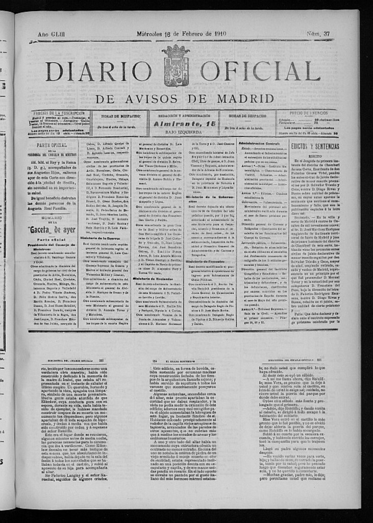 Miniatura de Diario Oficial de Avisos de Madrid del 16 de febrero de 1910