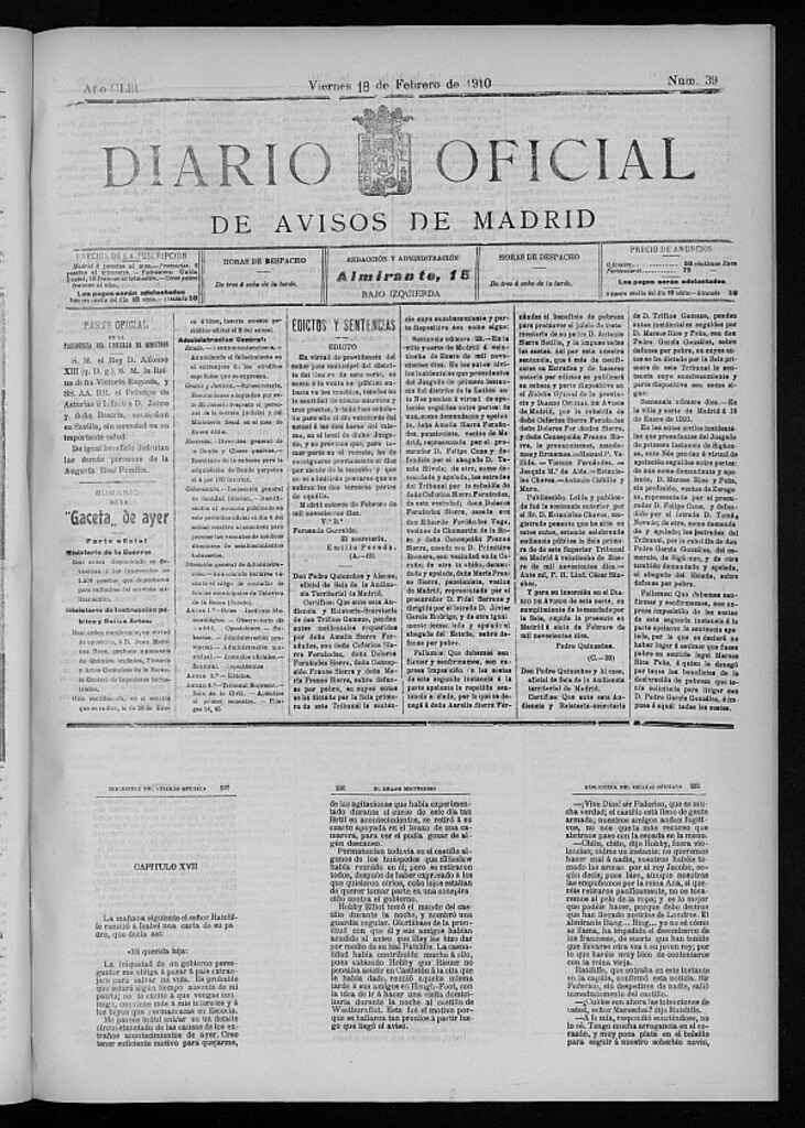 Miniatura de Diario Oficial de Avisos de Madrid del 18 de febrero de 1910