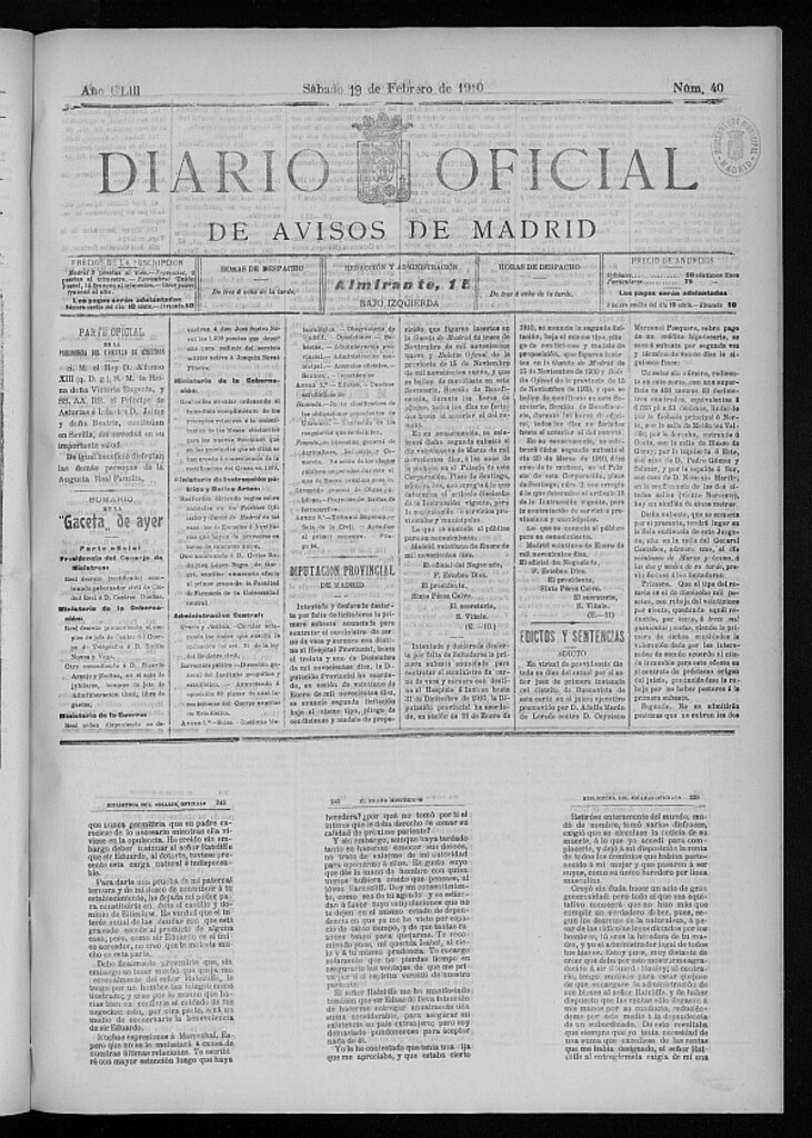 Miniatura de Diario Oficial de Avisos de Madrid del 19 de febrero de 1910