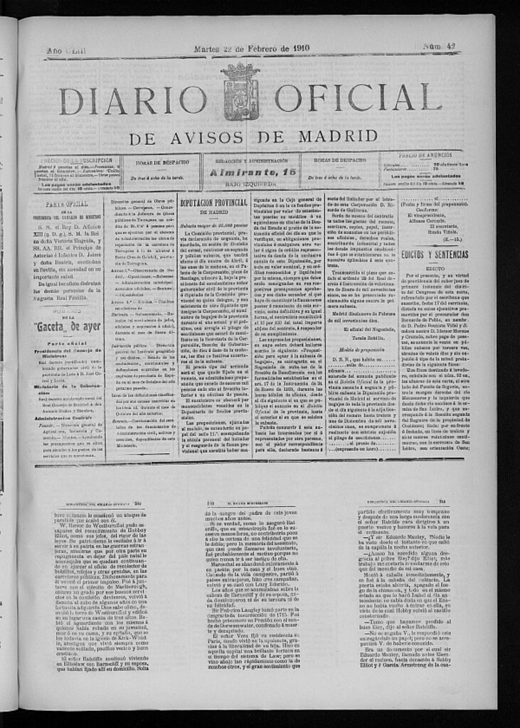Miniatura de Diario Oficial de Avisos de Madrid del 22 de febrero de 1910
