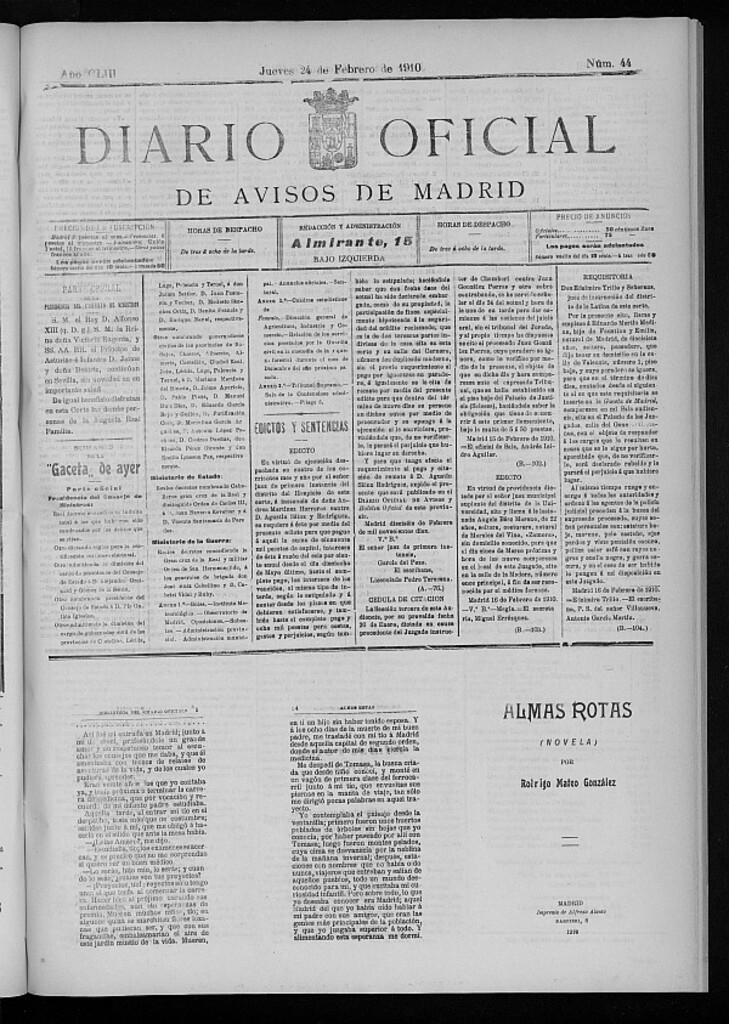 Miniatura de Diario Oficial de Avisos de Madrid del 24 de febrero de 1910