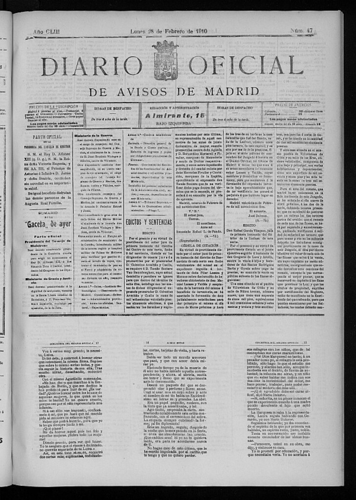 Miniatura de Diario Oficial de Avisos de Madrid del 28 de febrero de 1910