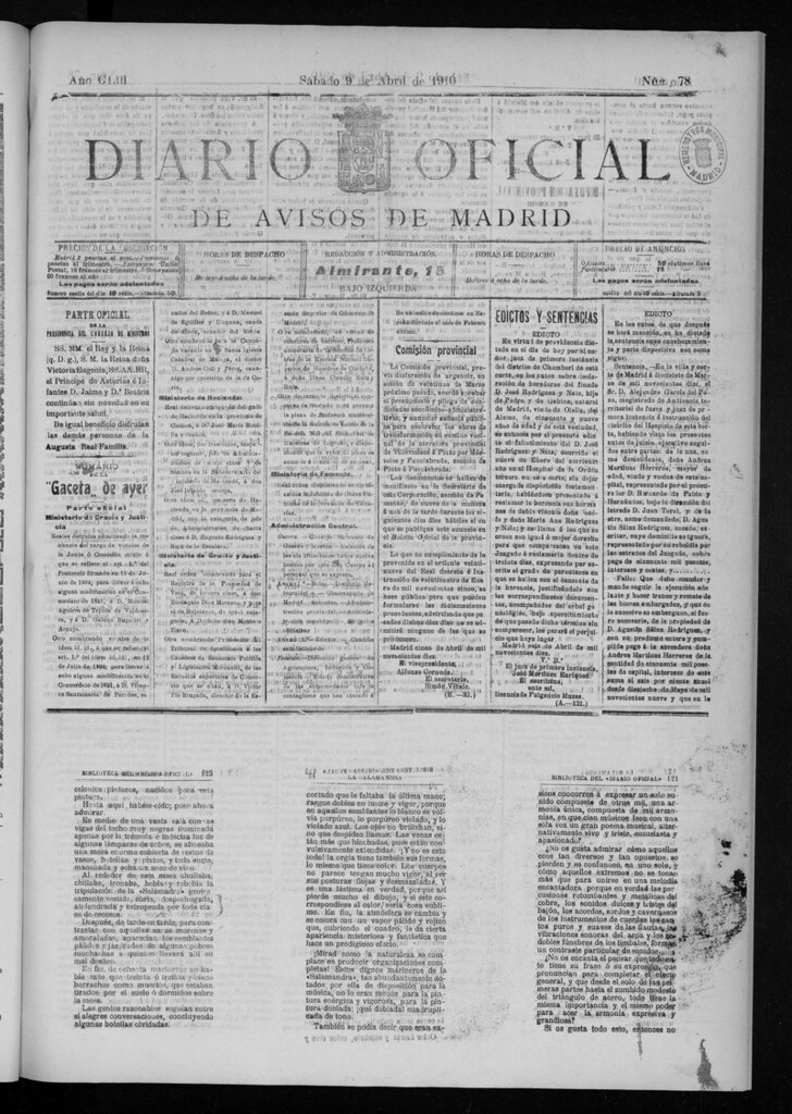 Miniatura de Diario Oficial de Avisos de Madrid del sábado 9 de abril de 1910