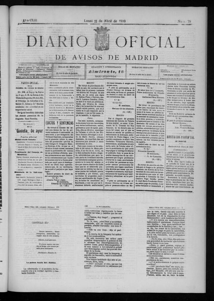 Miniatura de Diario Oficial de Avisos de Madrid del lunes 11 de abril de 1910