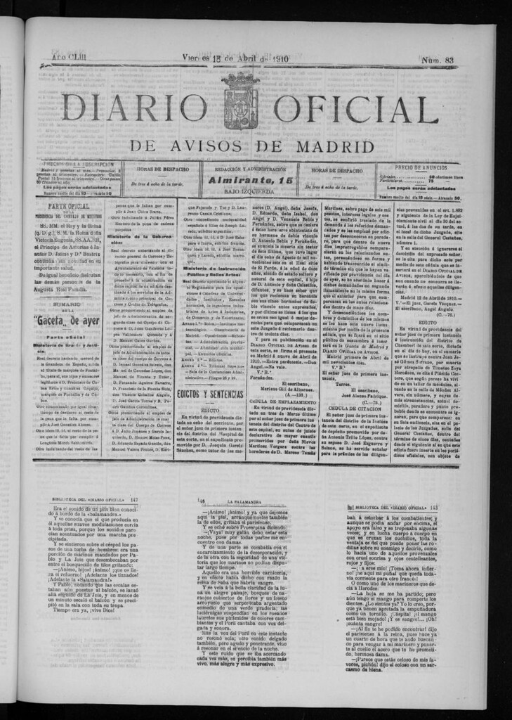 Miniatura de Diario Oficial de Avisos de Madrid del viernes 15 de abril de 1910