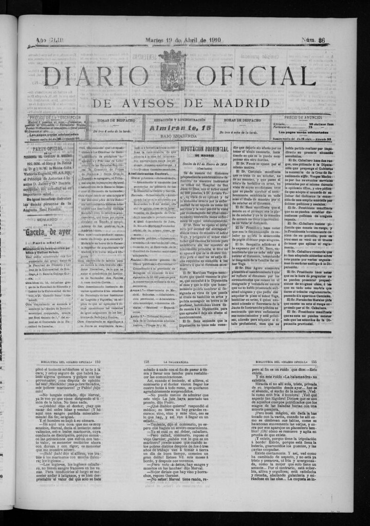 Miniatura de Diario Oficial de Avisos de Madrid del martes 19 de abril de 1910