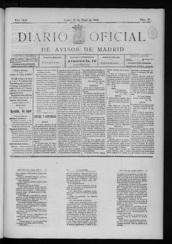 Miniatura de Diario Oficial de Avisos de Madrid del lunes 25 de abril de 1910