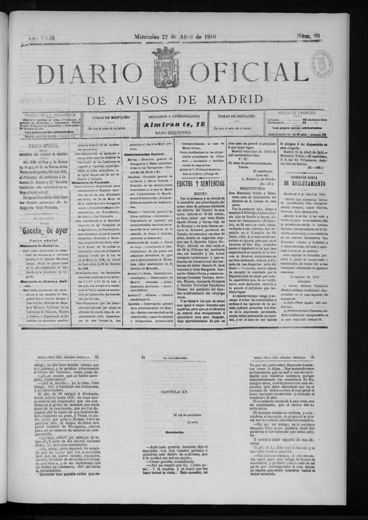 Miniatura de Diario Oficial de Avisos de Madrid del miércoles 27 de abril de 1910