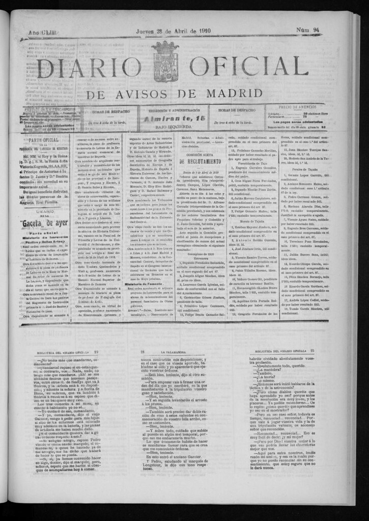 Miniatura de Diario Oficial de Avisos de Madrid del jueves 28 de abril de 1910