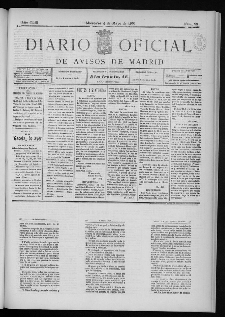 Miniatura de Diario Oficial de Avisos de Madrid del miércoles 4 de mayo de 1910