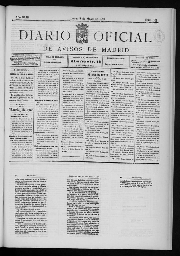 Miniatura de Diario Oficial de Avisos de Madrid del lunes 9 de mayo de 1910