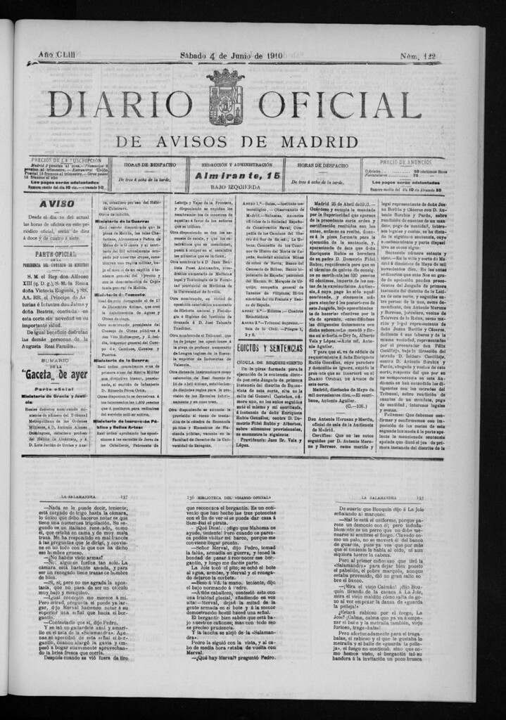 Miniatura de Diario Oficial de Avisos de Madrid del sábado 4 de junio de 1910