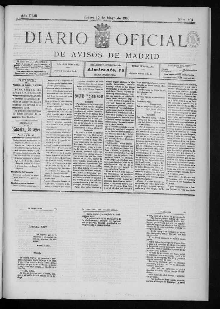 Miniatura de Diario Oficial de Avisos de Madrid del jueves 12 de mayo de 1910