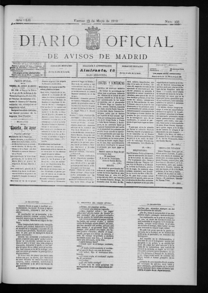 Miniatura de Diario Oficial de Avisos de Madrid del viernes 13 de mayo de 1910