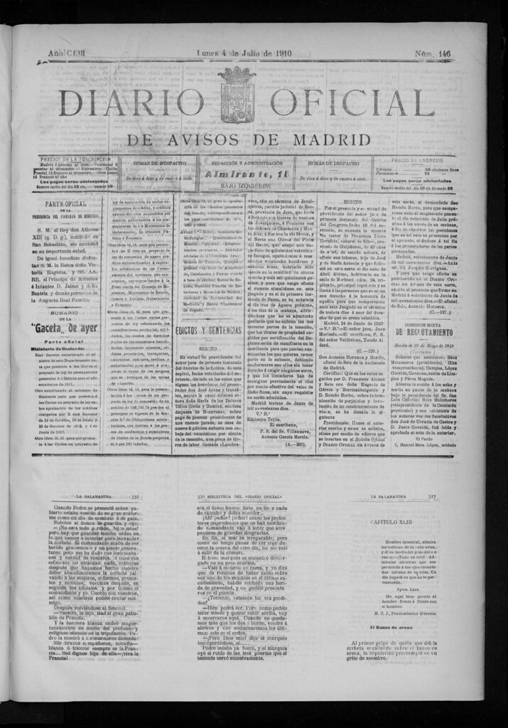 Miniatura de Diario Oficial de Avisos de Madrid del lunes 04 de julio de 1910