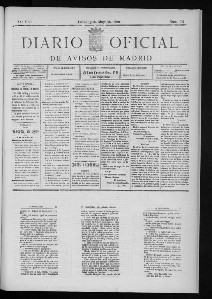 Miniatura de Diario Oficial de Avisos de Madrid del lunes 16 de mayo de 1910