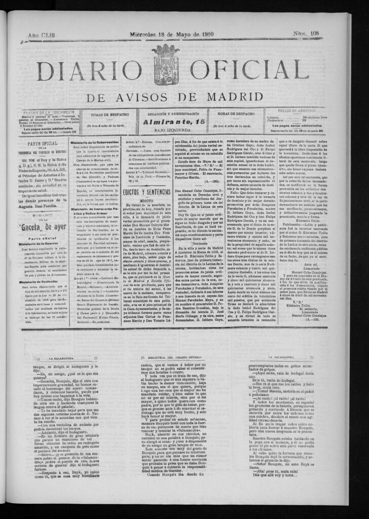 Miniatura de Diario Oficial de Avisos de Madrid del miércoles 18 de mayo de 1910
