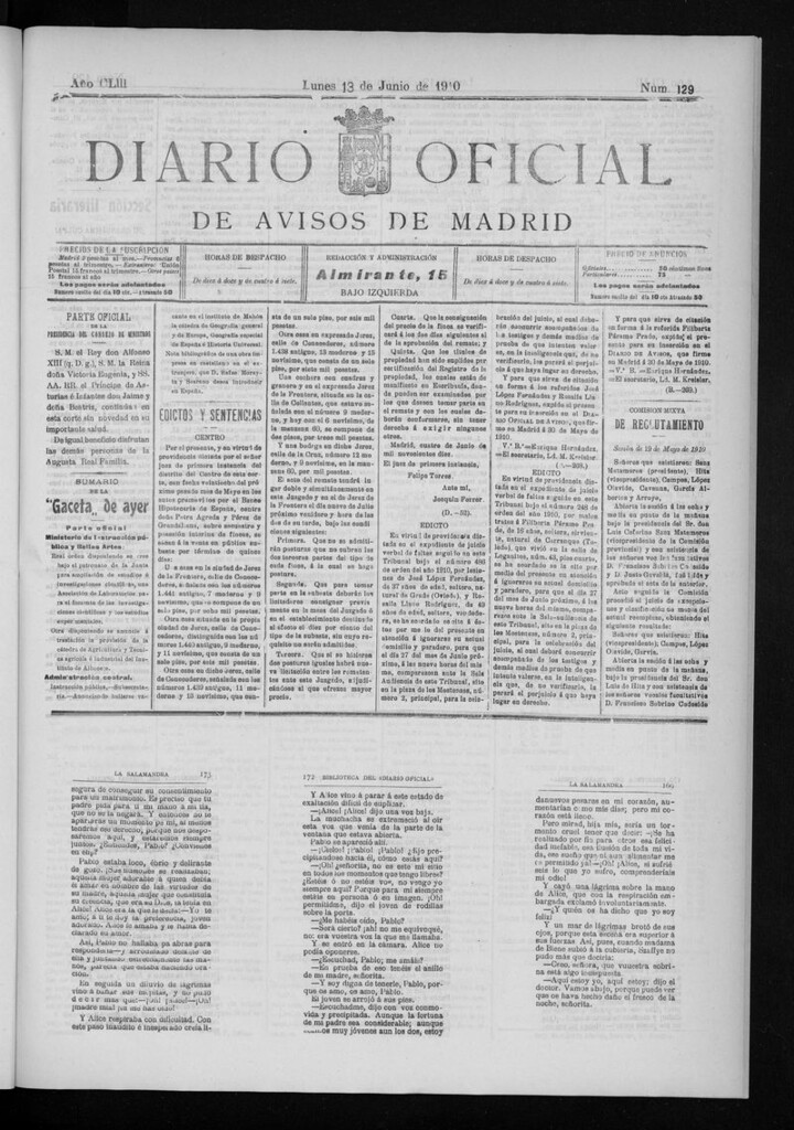 Miniatura de Diario Oficial de Avisos de Madrid del lunes 13 de junio de 1910