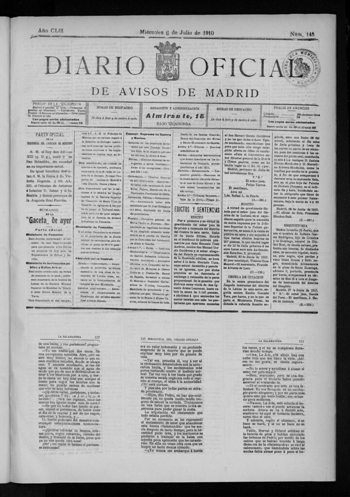Miniatura de Diario Oficial de Avisos de Madrid del miercoles 06 de julio de 1910
