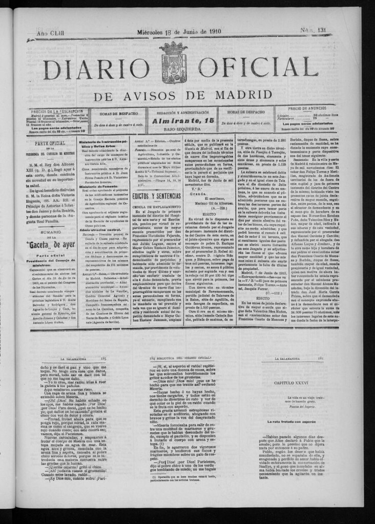 Miniatura de Diario Oficial de Avisos de Madrid del miércoles 15 de junio de 1910
