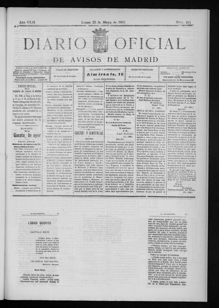 Miniatura de Diario Oficial de Avisos de Madrid del lunes 23 de mayo de 1910