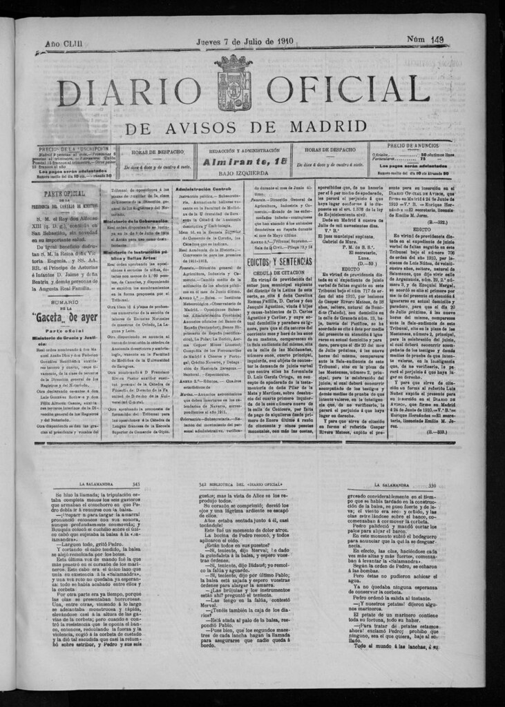 Miniatura de Diario Oficial de Avisos de Madrid del jueves 07 de julio de 1910