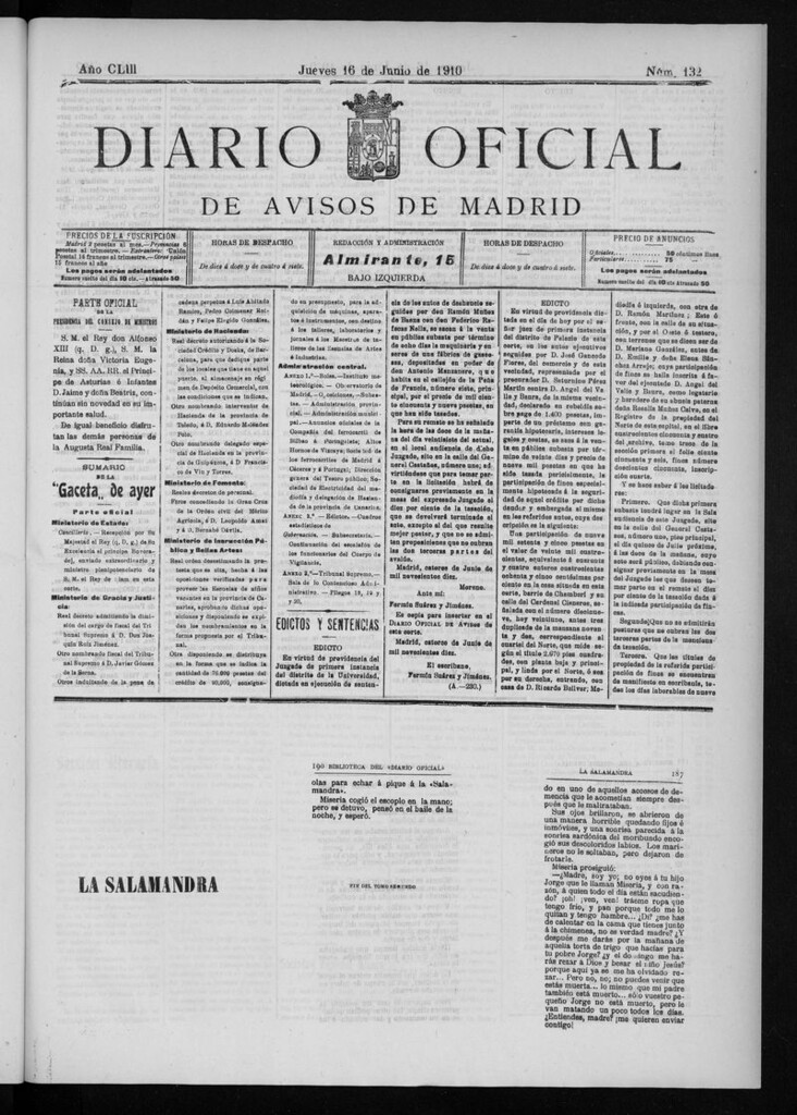 Miniatura de Diario Oficial de Avisos de Madrid del jueves 16 de junio de 1910