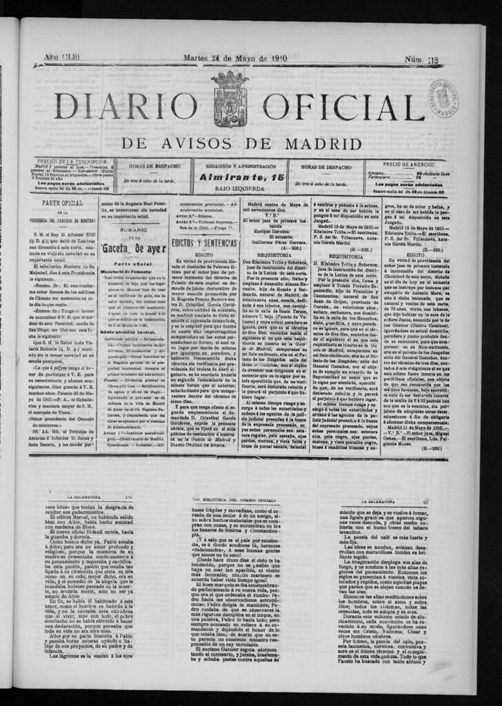 Miniatura de Diario Oficial de Avisos de Madrid del martes 24 de mayo de 1910