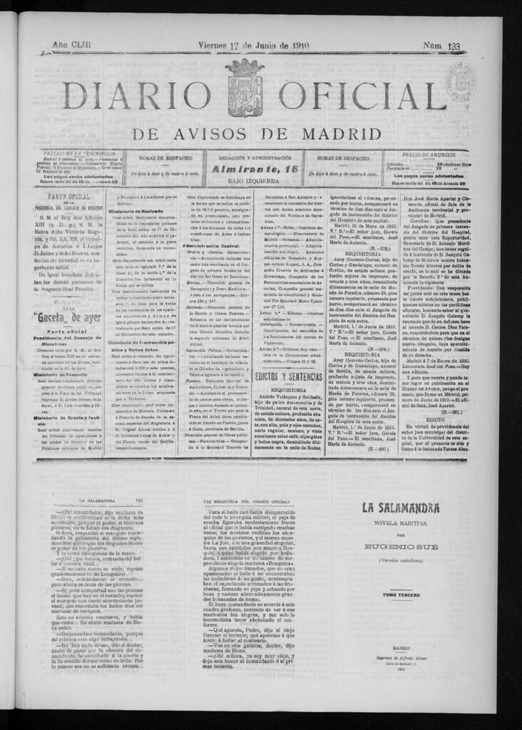 Miniatura de Diario Oficial de Avisos de Madrid del viernes 17 de junio de 1910