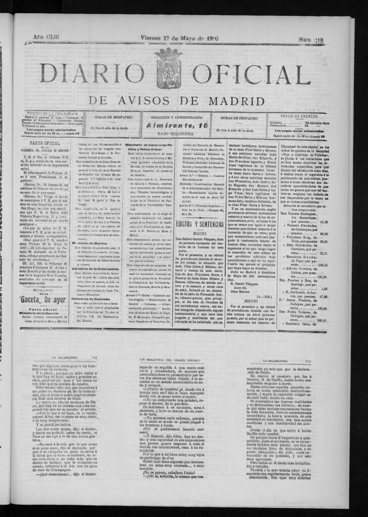 Miniatura de Diario Oficial de Avisos de Madrid del viernes 27 de mayo de 1910