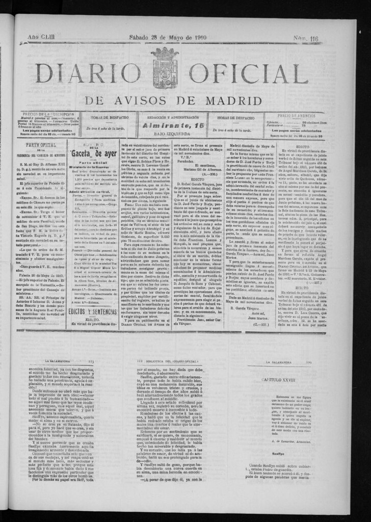 Miniatura de Diario Oficial de Avisos de Madrid del sábado 28 de mayo de 1910