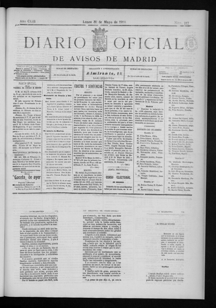 Miniatura de Diario Oficial de Avisos de Madrid del lunes 30 de mayo de 1910