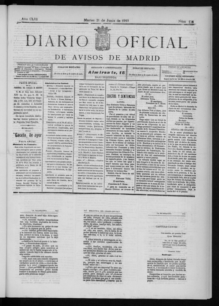 Miniatura de Diario Oficial de Avisos de Madrid del martes 21 de junio de 1910