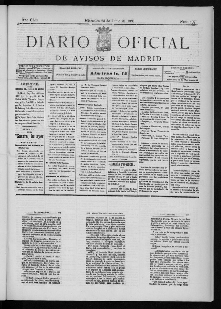 Miniatura de Diario Oficial de Avisos de Madrid del miércoles 22 de junio de 1910