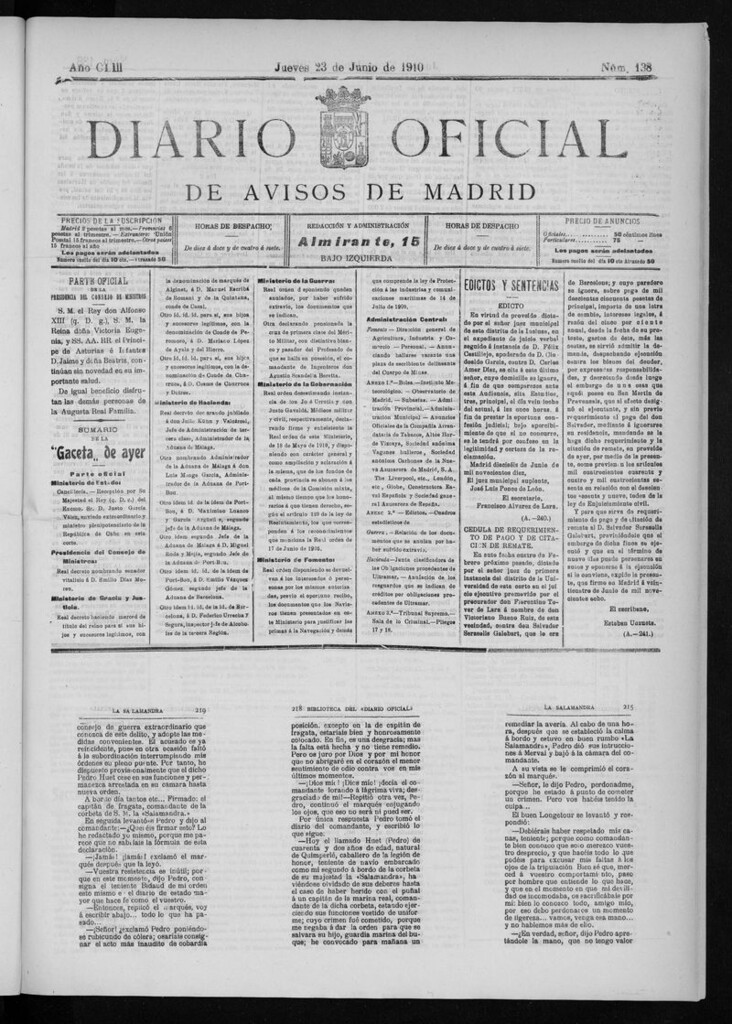 Miniatura de Diario Oficial de Avisos de Madrid del jueves 23 de junio de 1910