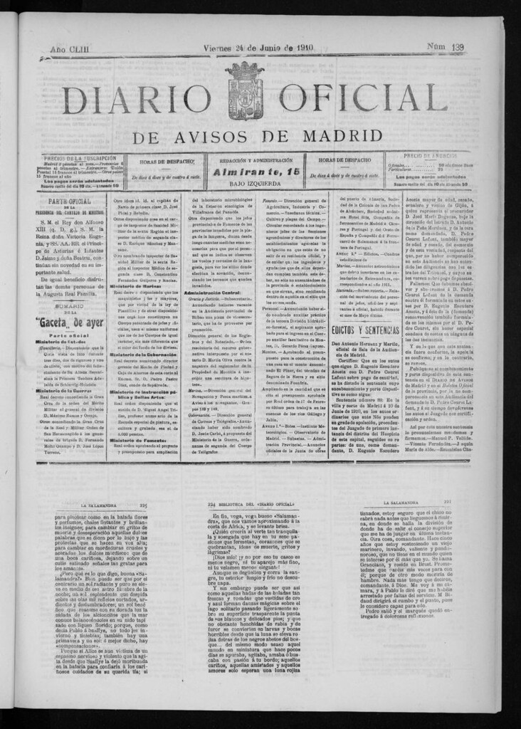Miniatura de Diario Oficial de Avisos de Madrid del viernes 24 de junio de 1910