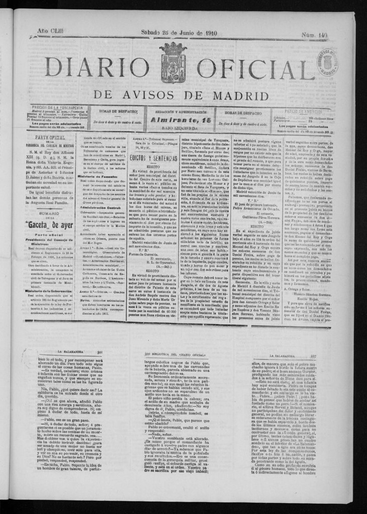Miniatura de Diario Oficial de Avisos de Madrid del sábado 25 de junio de 1910