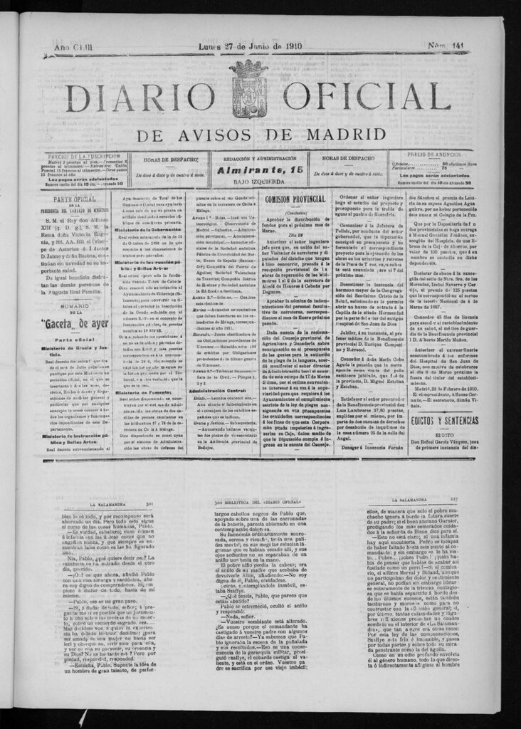 Miniatura de Diario Oficial de Avisos de Madrid del lunes 27 de junio de 1910