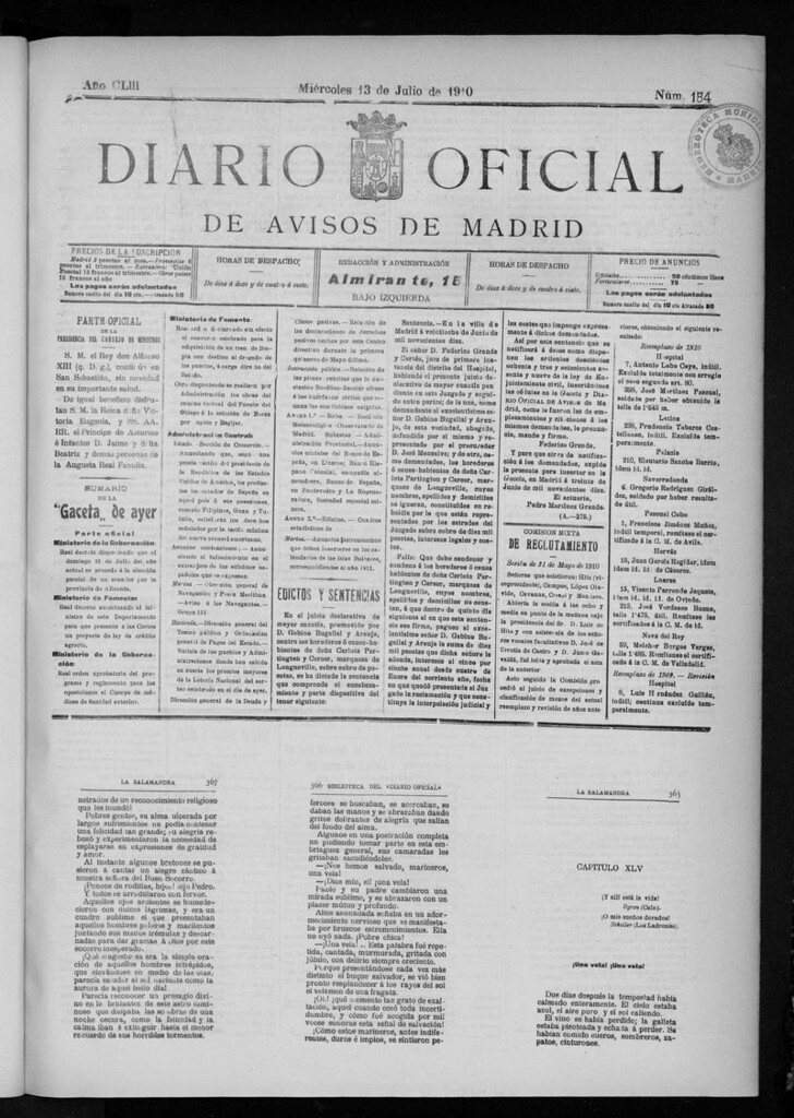 Miniatura de Diario Oficial de Avisos de Madrid del miercoles 13 de julio de 1910
