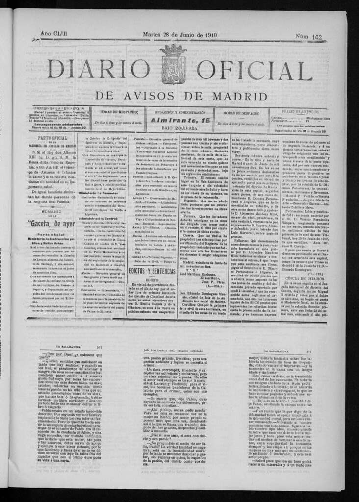 Miniatura de Diario Oficial de Avisos de Madrid del martes 28 de junio de 1910