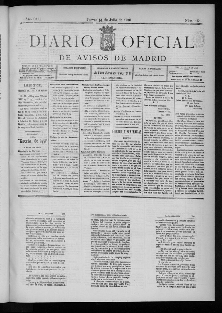 Miniatura de Diario Oficial de Avisos de Madrid del jueves 14 de julio de 1910