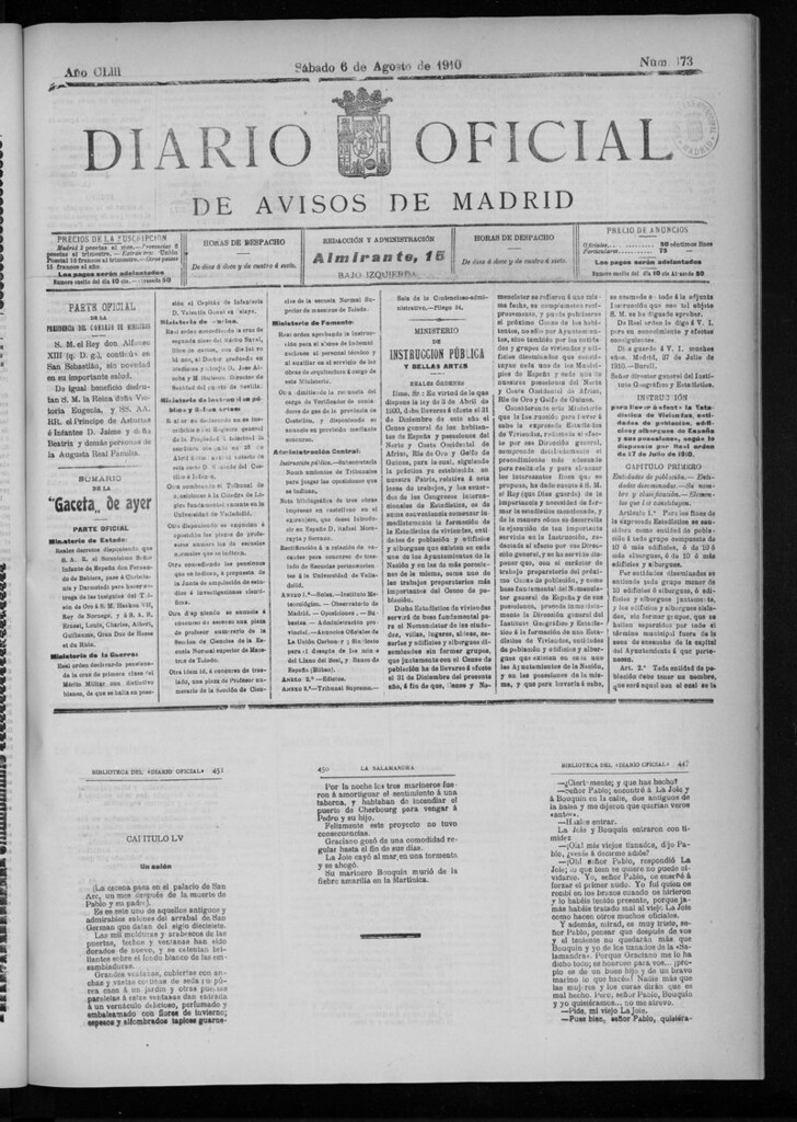 Miniatura de Diario Oficial de Avisos de Madrid del sábado 6 de agosto de 1910