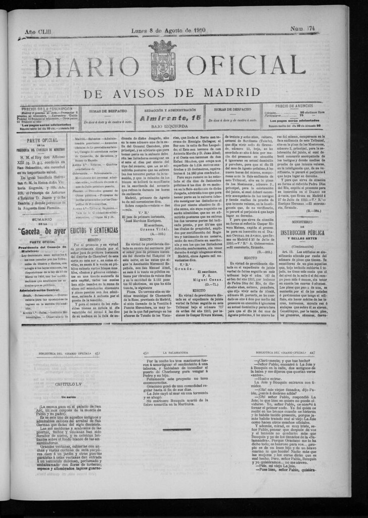 Miniatura de Diario Oficial de Avisos de Madrid del lunes 8 de agosto de 1910