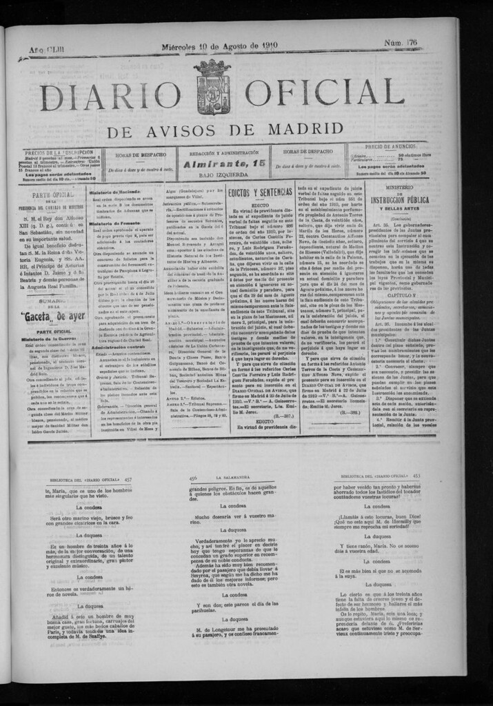 Miniatura de Diario Oficial de Avisos de Madrid del miércoles 10 de agosto de 1910