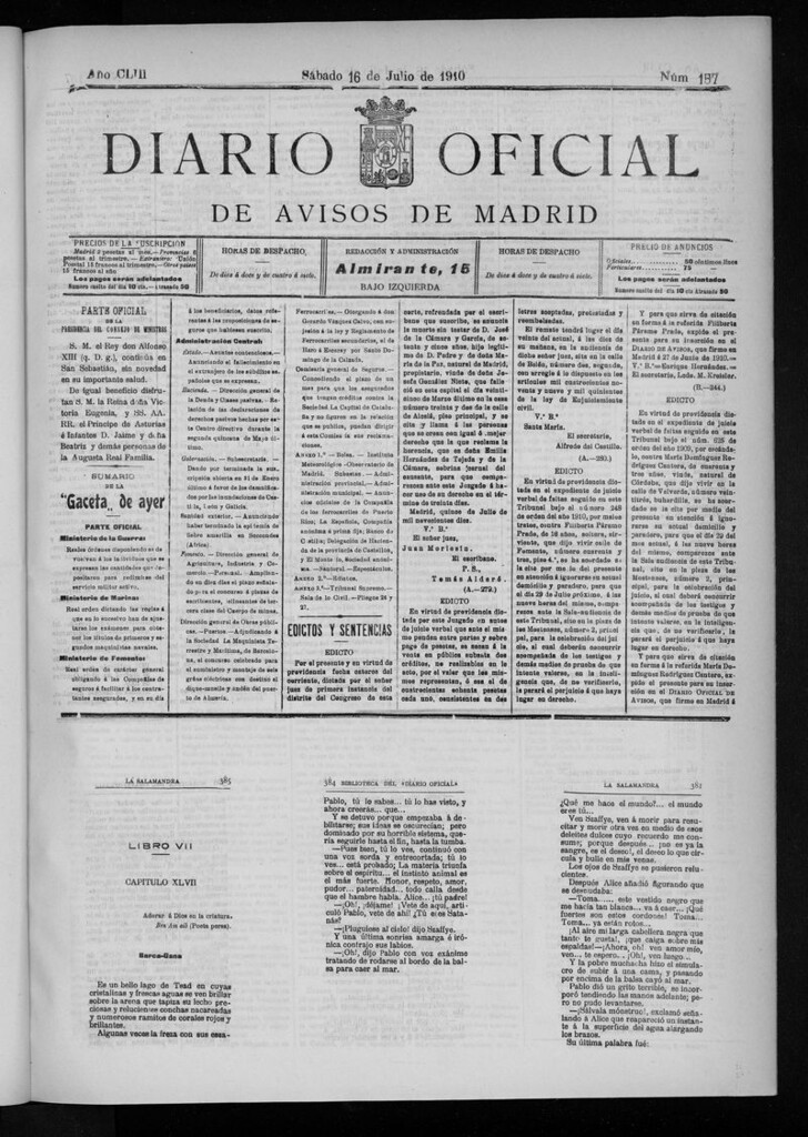 Miniatura de Diario Oficial de Avisos de Madrid del sabado 16 de julio de 1910