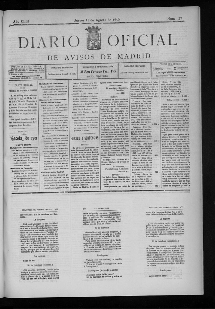 Miniatura de Diario Oficial de Avisos de Madrid del jueves 11 de agosto de 1910