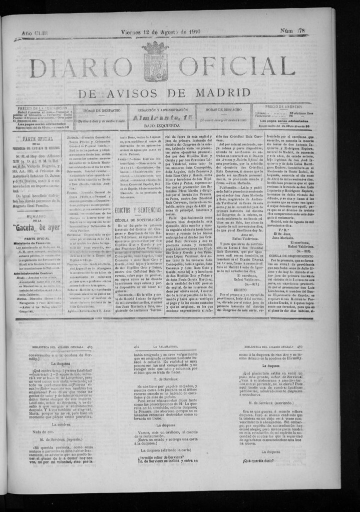Miniatura de Diario Oficial de Avisos de Madrid del viernes 12 de agosto de 1910