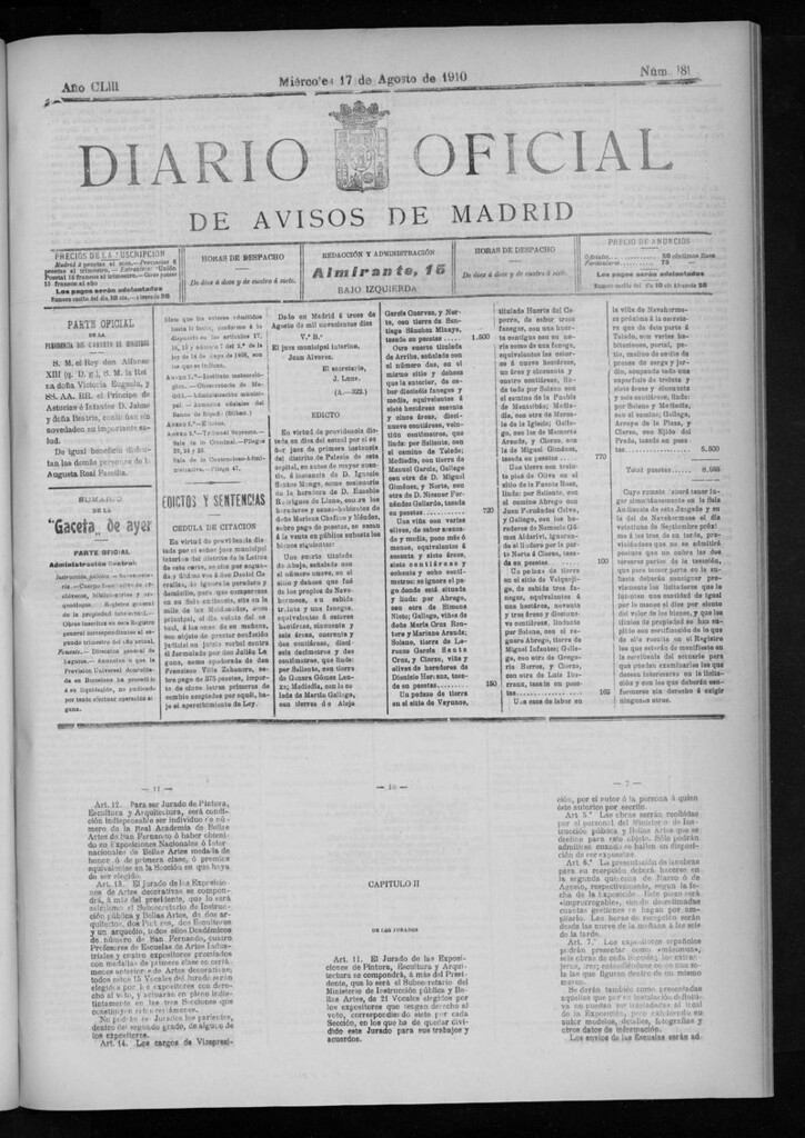 Miniatura de Diario Oficial de Avisos de Madrid del miércoles 17 de agosto de 1910