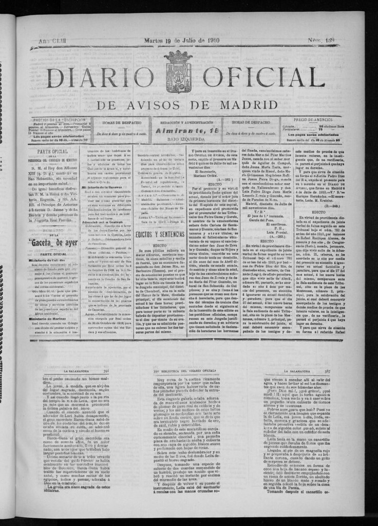 Miniatura de Diario Oficial de Avisos de Madrid del martes 19 de julio de 1910