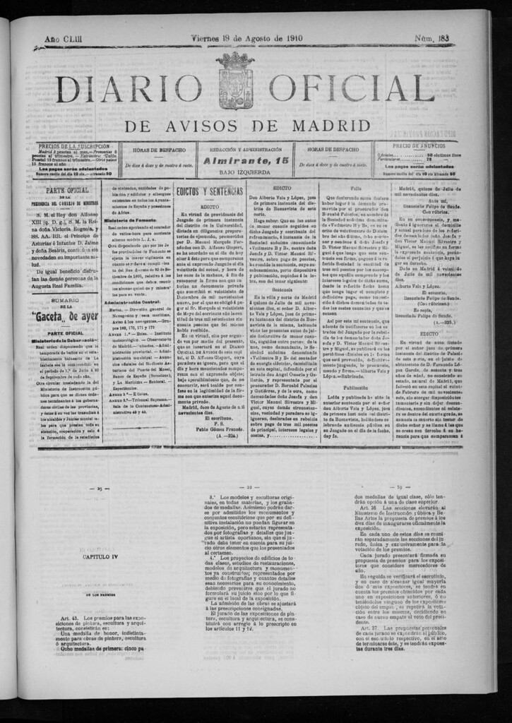 Miniatura de Diario Oficial de Avisos de Madrid del viernes 19 de agosto de 1910